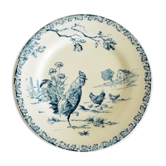 Assiette plate porcelaine de Gien motif Coqs