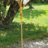 Vintage floor lamp in gilded brass with 5 glass tulips from the 50s