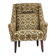1970s, Danish highback armchair, Brown/beige furniture fabric, teak wood.