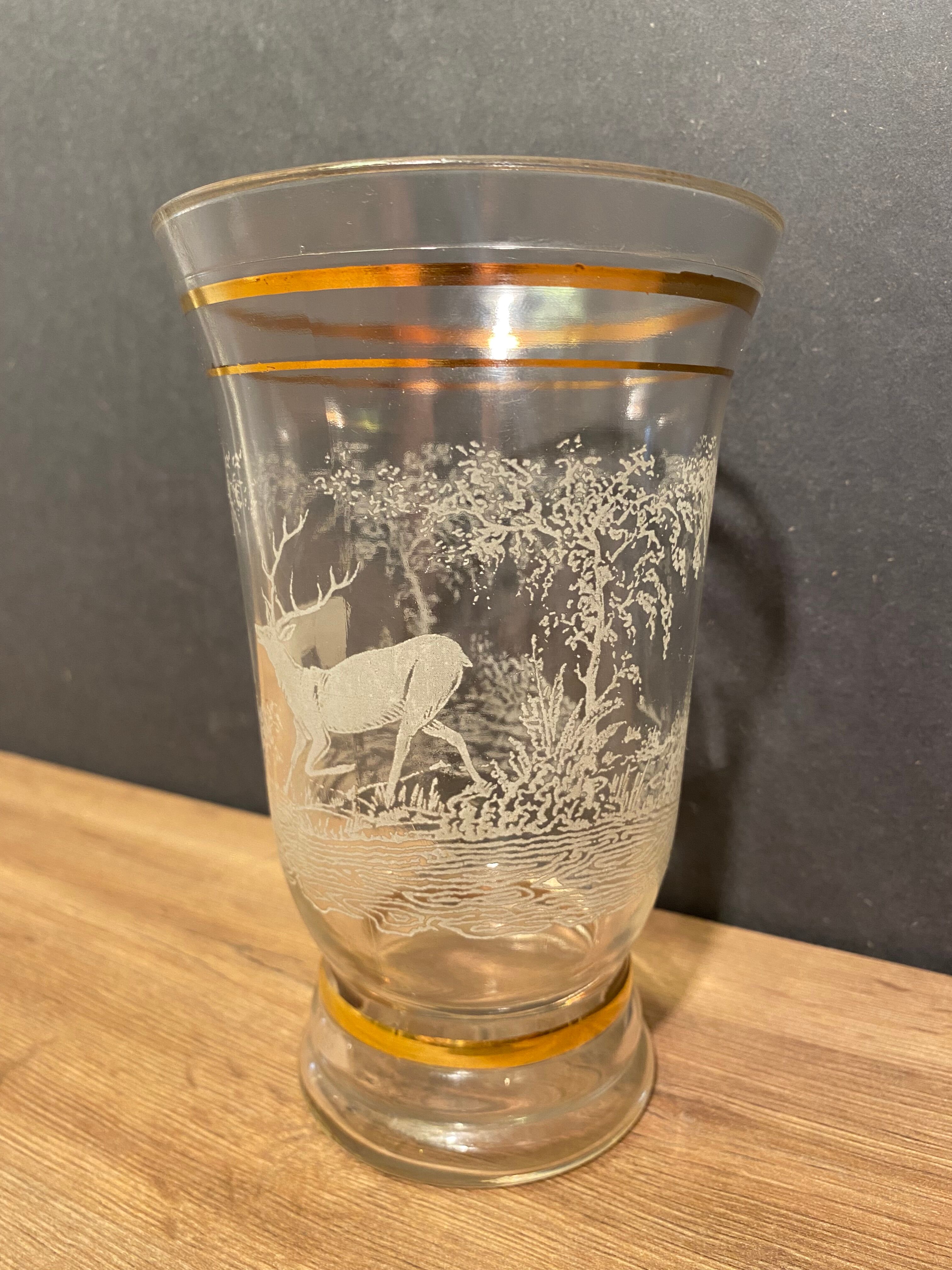 Glass vase with deer engraved decoration early twentieth century