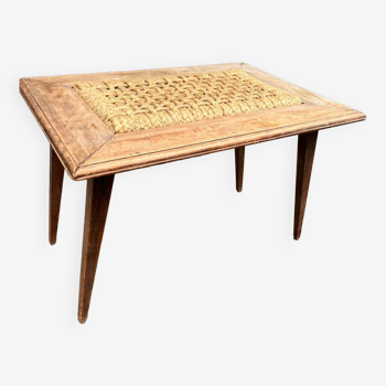 Table basse cordage et chêne 1960