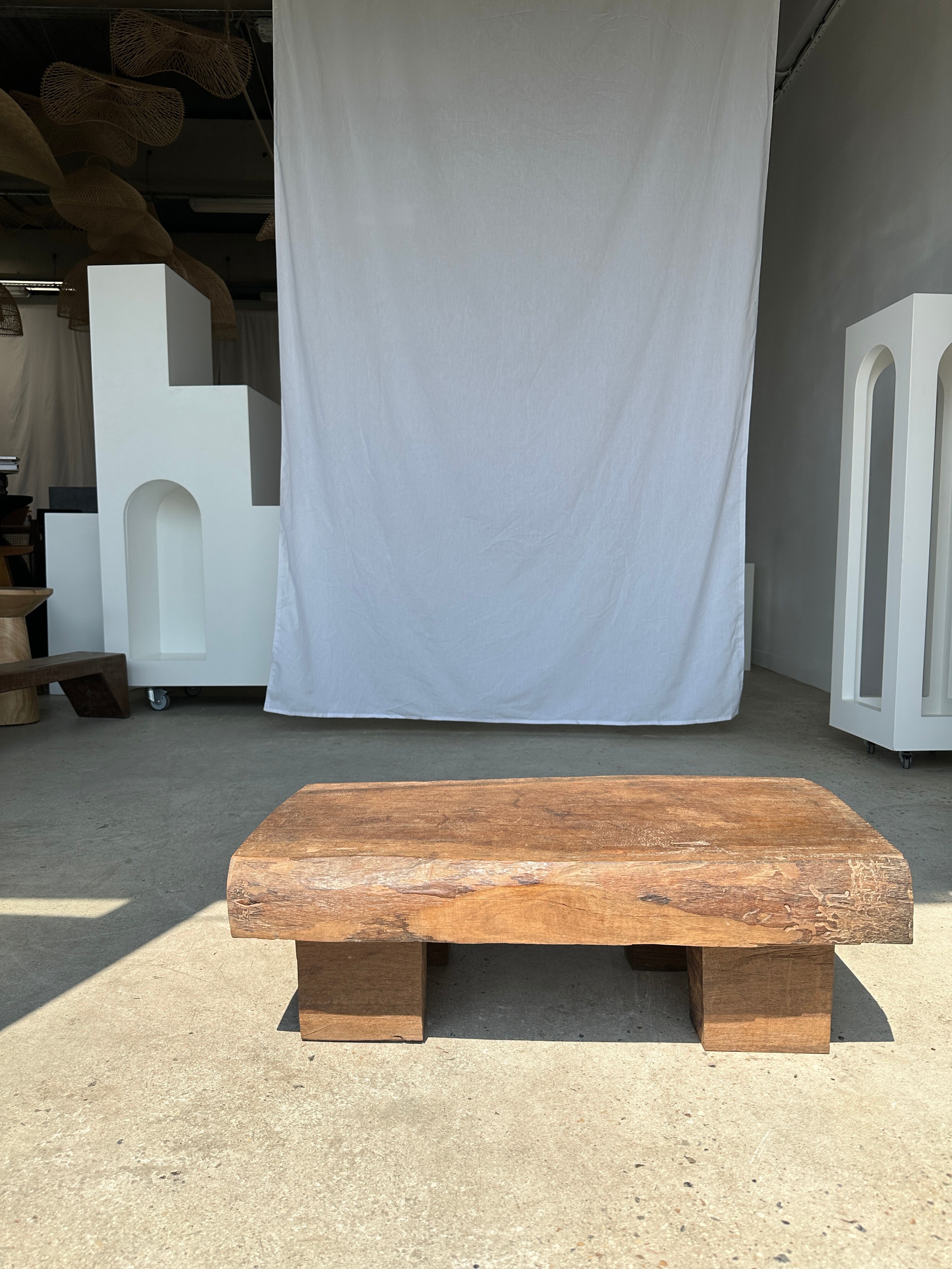 Asian solid wood quadripod brutalist coffee table H30 L81 l42