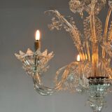 Venetian Chandelier in Colorless Murano Glass with 6 Lights, Circa 1930