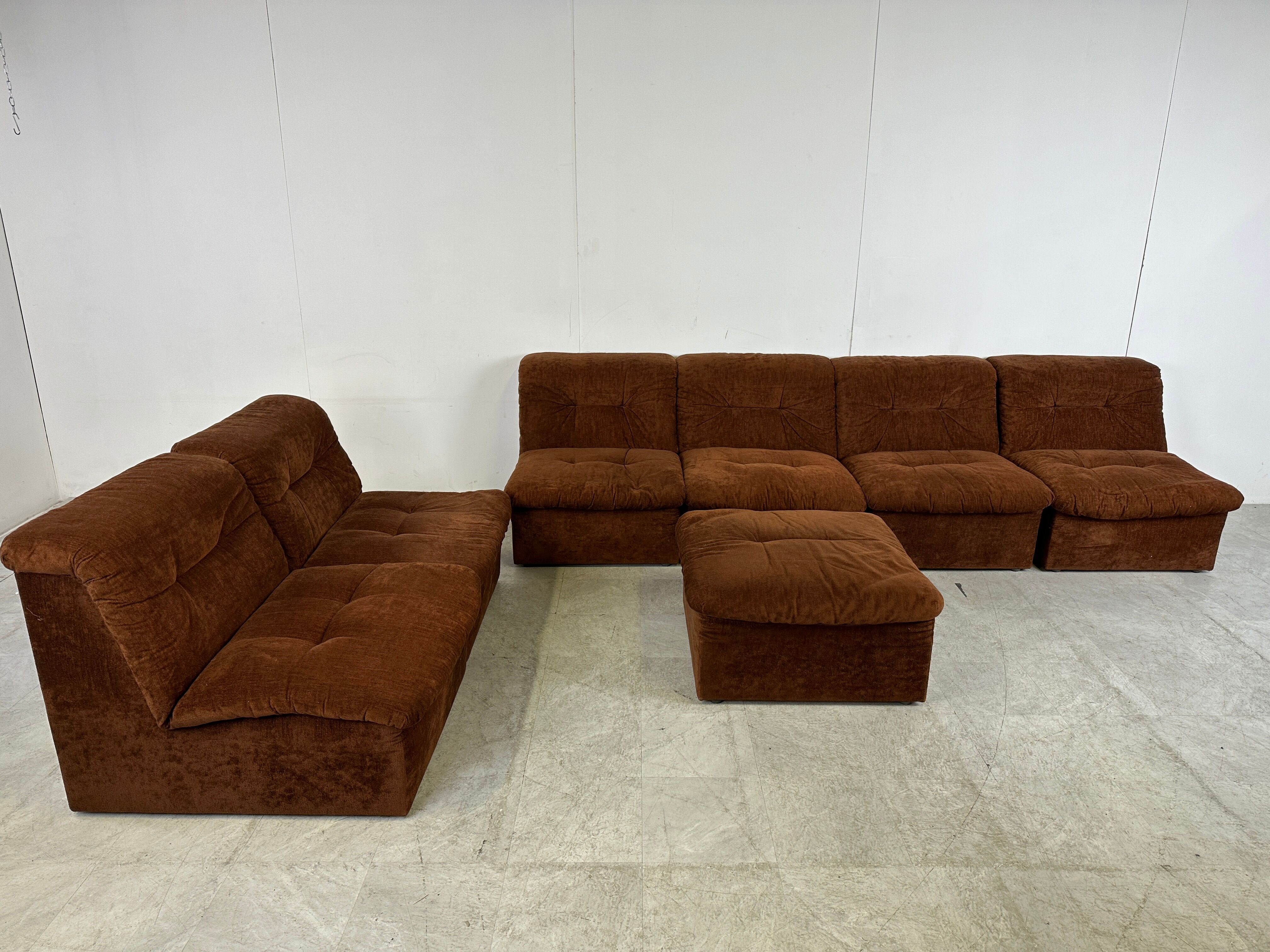 Vintage brown fabric modular sofa, 1970s