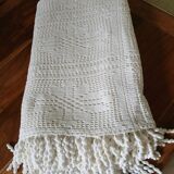 Old crocheted bedside table/plaid