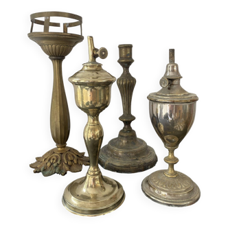 Lot Oil lamps, candle holder, brass and metal lamp base