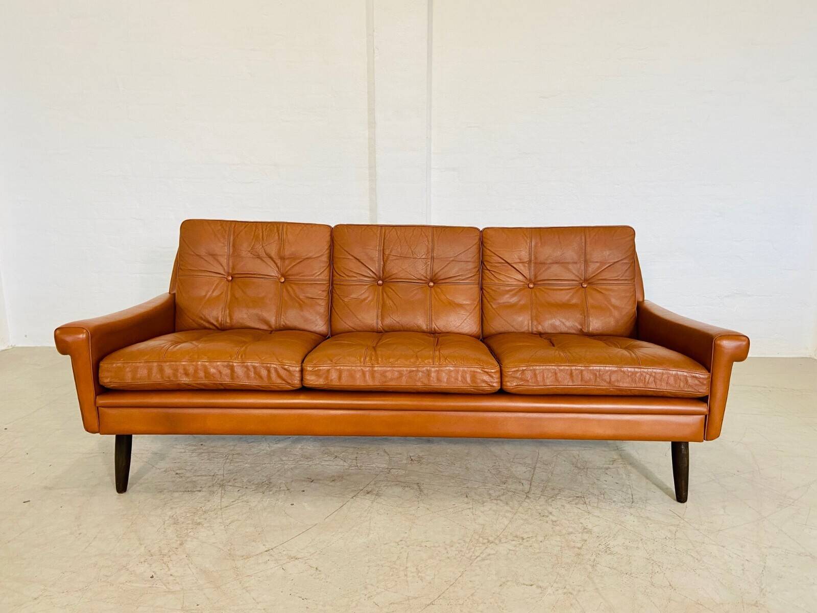 Vintage Danish retro Svend Skipper 3 person sofa in cognac leather
