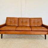 Vintage Danish retro Svend Skipper 3 person sofa in cognac leather