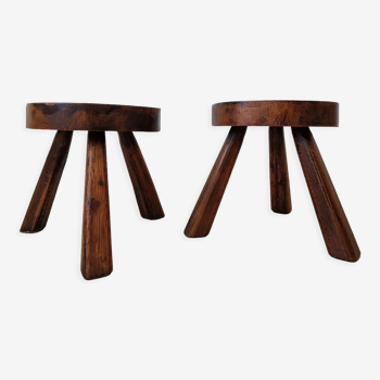 Pair of solid oak stools 1960