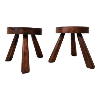 Pair of solid oak stools 1960