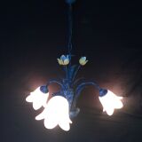 Lustre 3 lumières bleu à fleurs