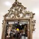 Important console table with a curved shape + Louis XV style mirror in gilded and silvered wood.