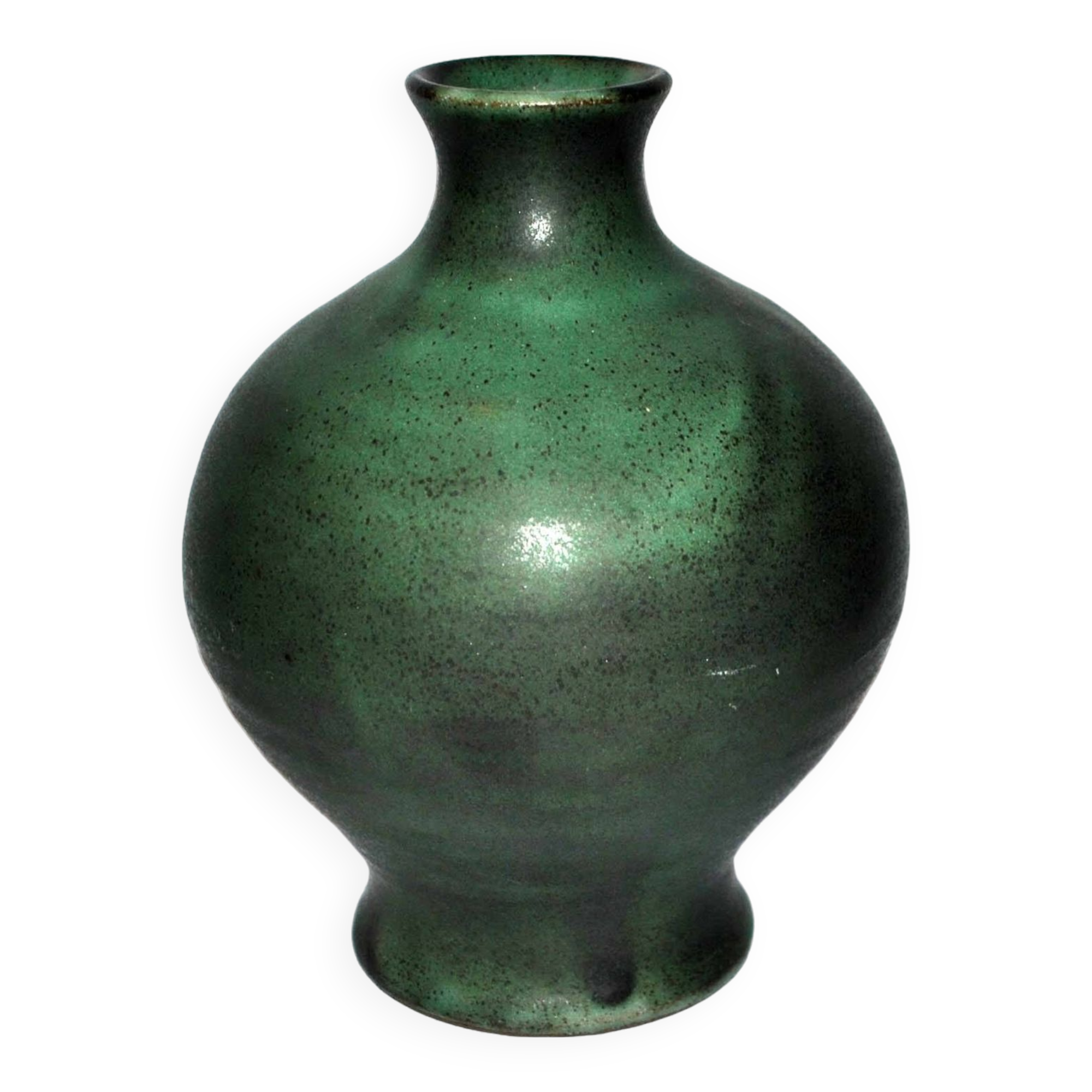 Vintage ceramic vase signed vague - Green glazed terracotta
