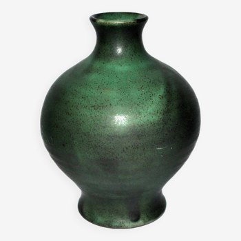 Vintage ceramic vase signed vague - Green glazed terracotta