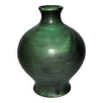 Vintage ceramic vase signed vague - Green glazed terracotta