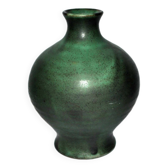 Vase en céramique vintage signée vague - Terre cuite vernissée vert
