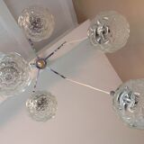 Suspension cascade with five globes and chrome metal / vintag years 60-70