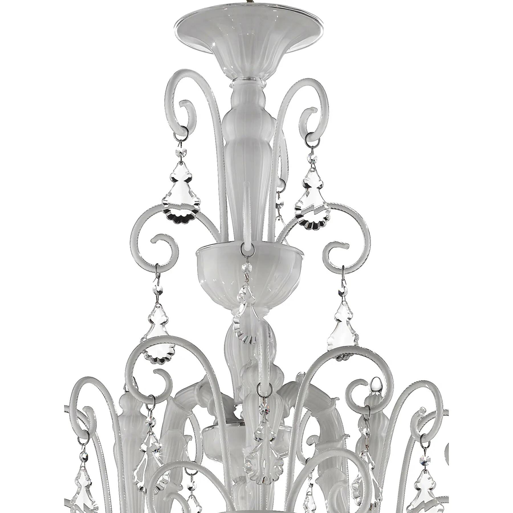 Imperial Venetian Modern White "Ca' Rezzonico" With Curls Murano Glass Chan