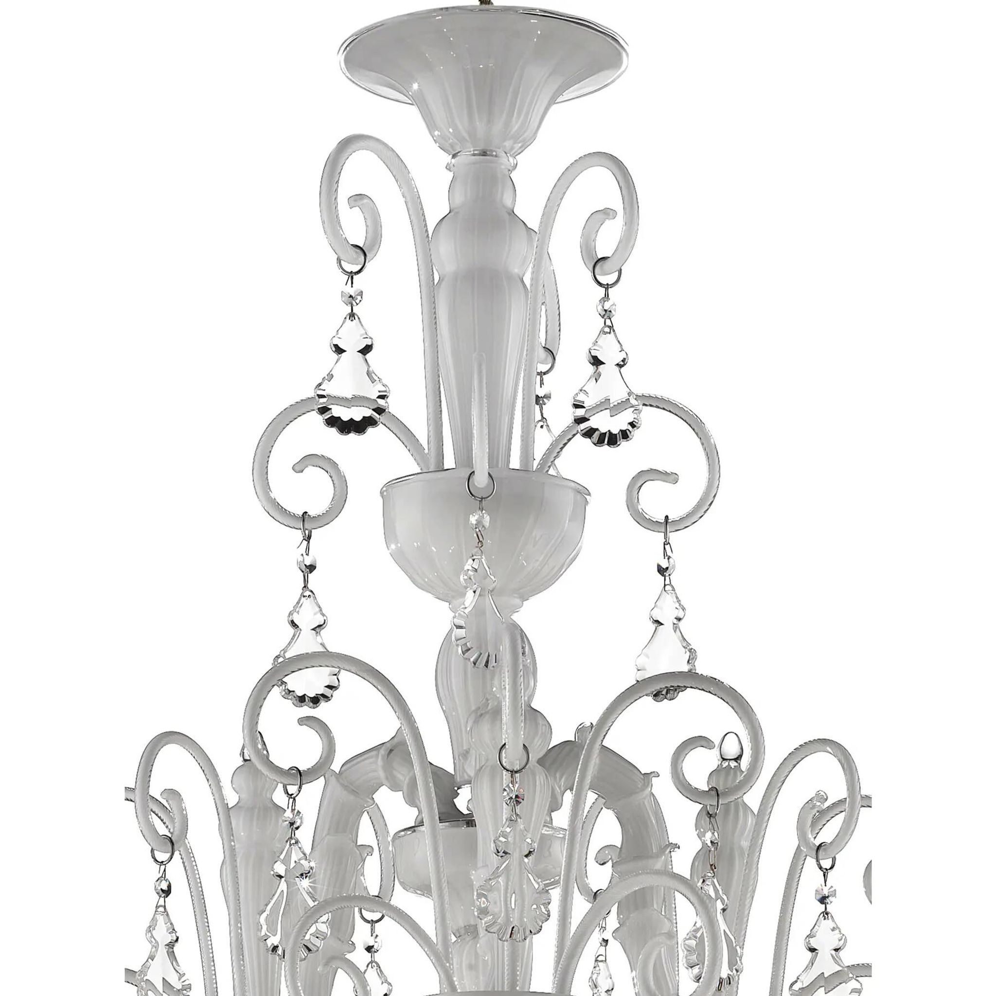 Imperial Venetian Modern White "Ca' Rezzonico" With Curls Murano Glass Chan