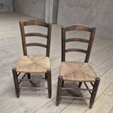 Pair of rustic country mountain straw chairs, old 1950s