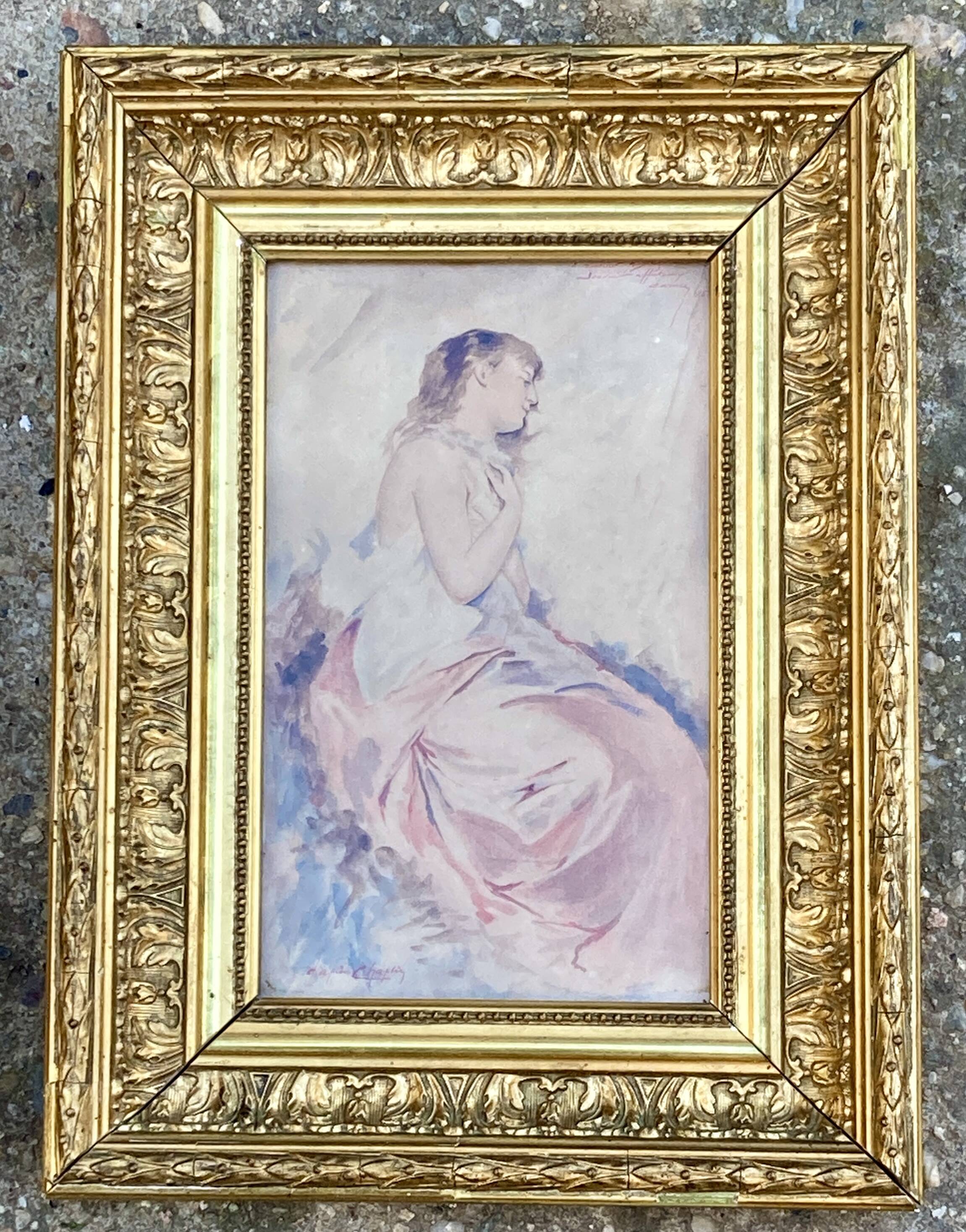 Old paintings Pair of romantic portraits of women - gilded frames