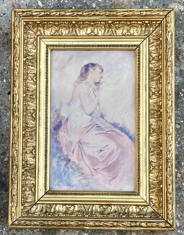 Tableaux anciens Paire de portraits romantiques de femmes - cadres dorés