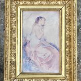 Old paintings Pair of romantic portraits of women - gilded frames