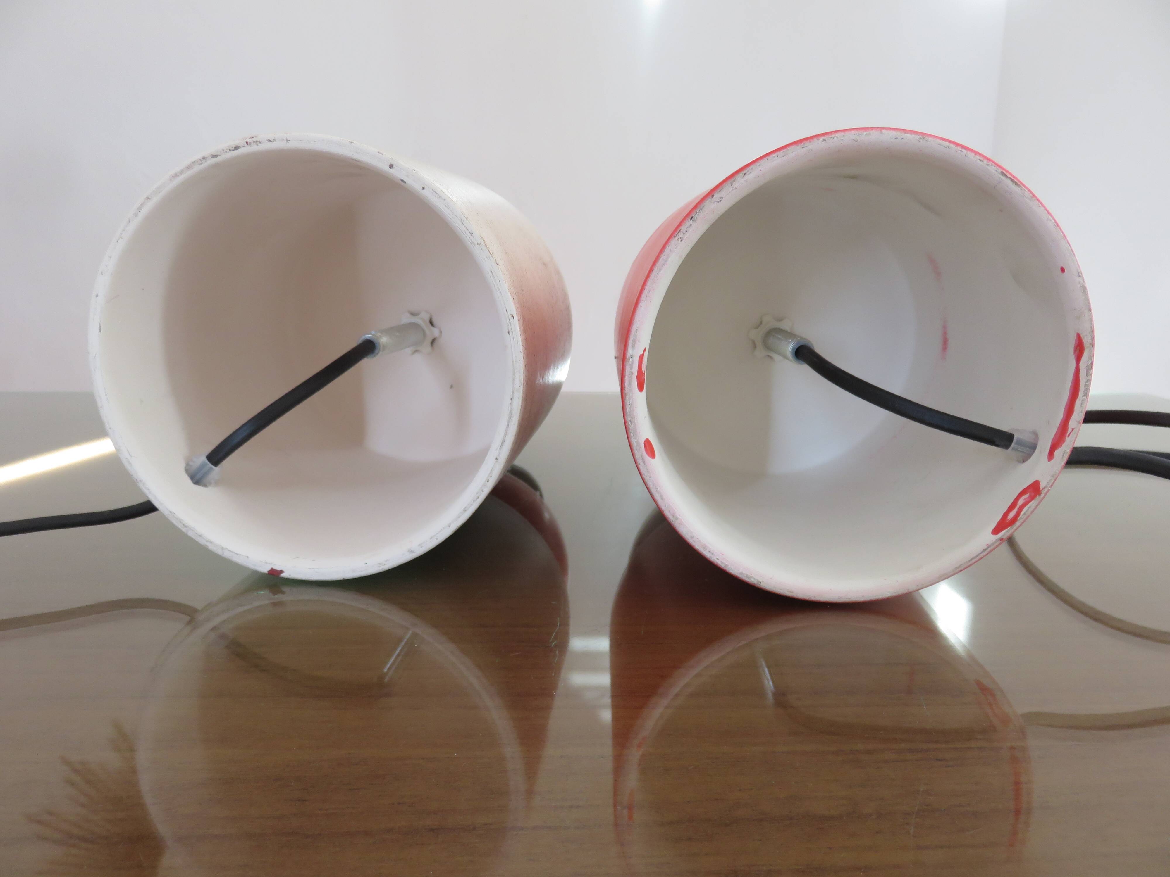 Pair of red and white ceramic lamps from the 80s