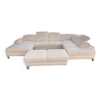 Panoramic sofa design white and ottoman new condition