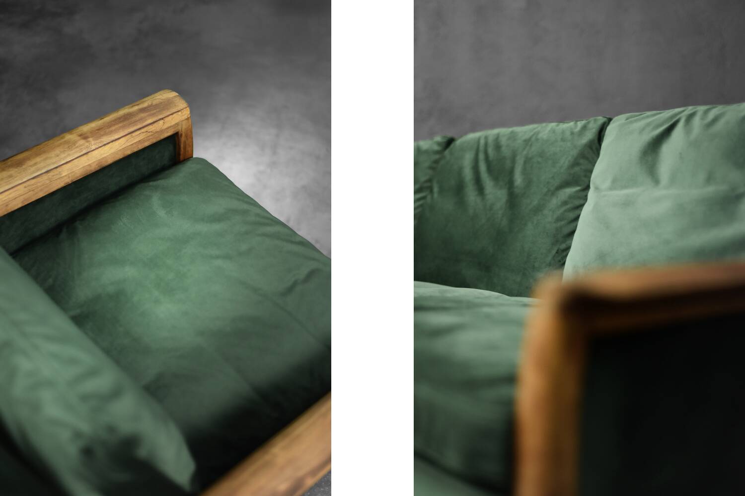 Vintage Mid-Century Modern Rosewood & Green Velour 3-Seater Sofa and Chair