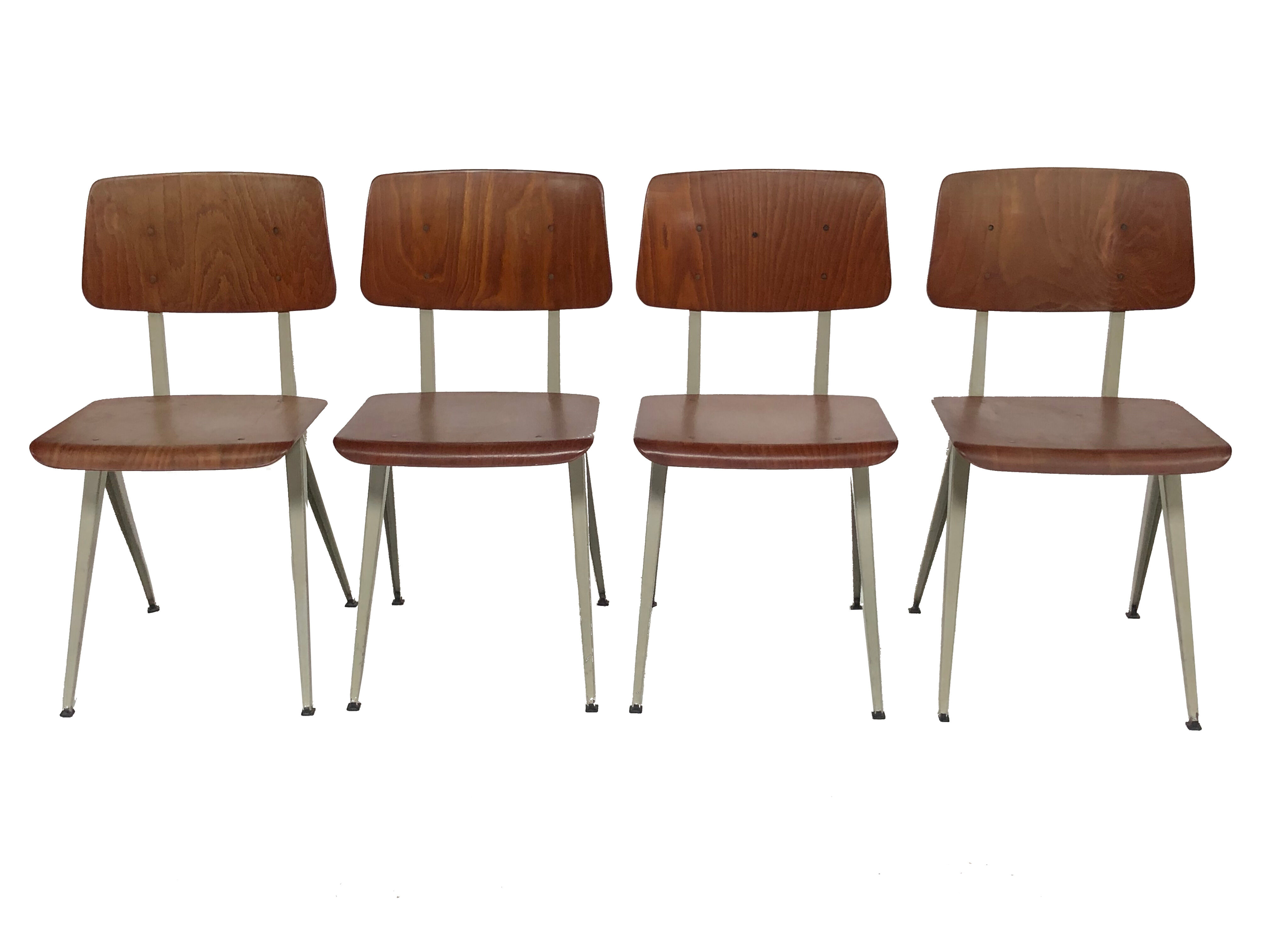 Lot of 4 vintage school chairs Galvanitas S16 Netherlands