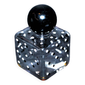 Flacon à parfum vintage en verre à pois blanc et noir et bouchon bakélite rond