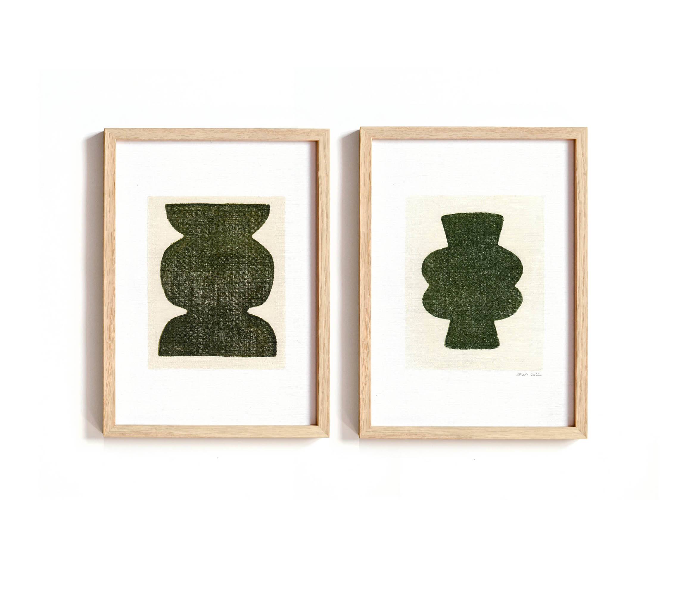 Duo of paints - pow and mood - dark khaki green - signed eawy