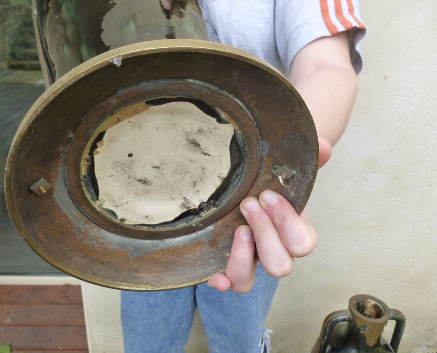 Ceramic vases brass frame art nouveau