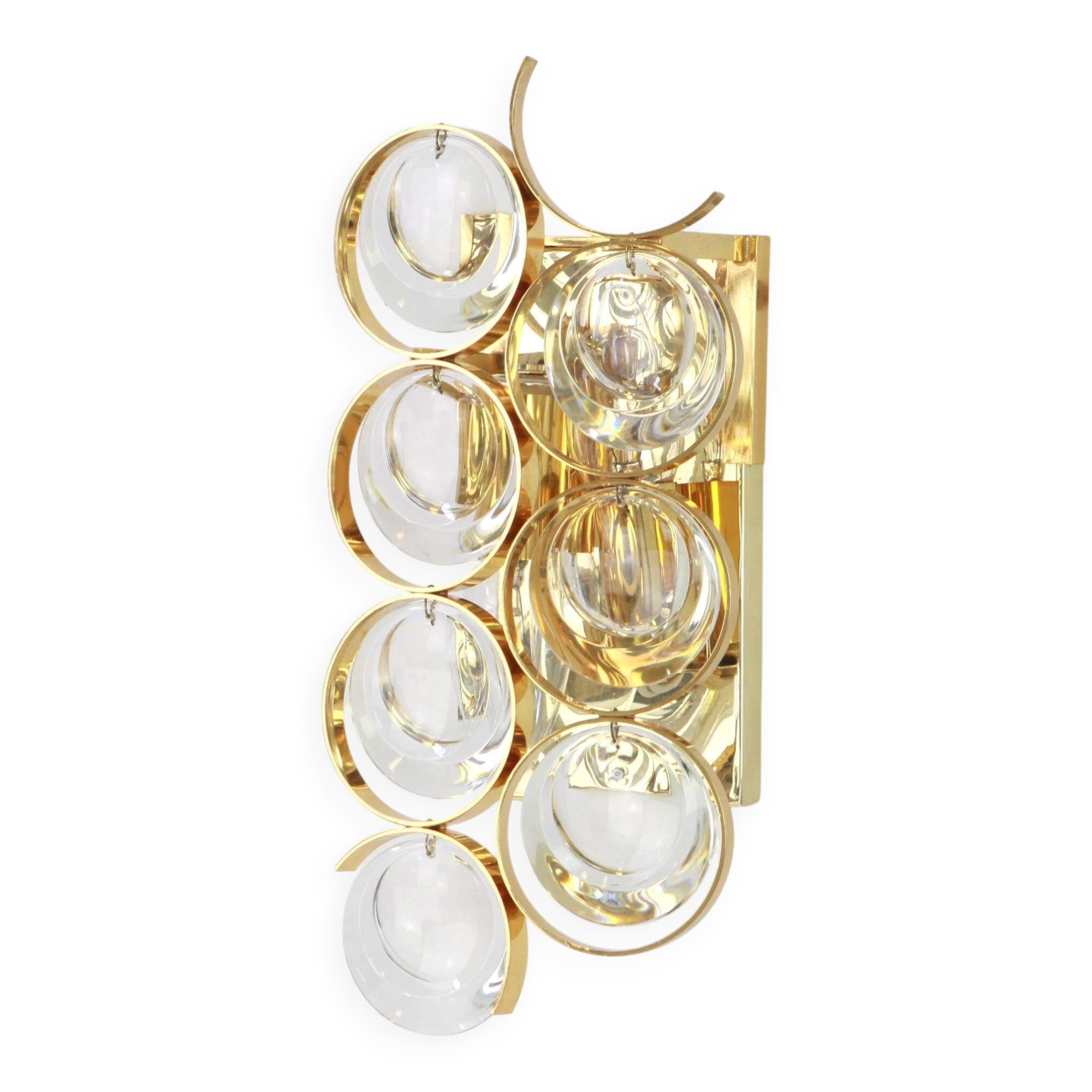 Golden brass and crystal wall light by Palwa, Germany, 1960s