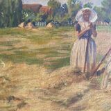Oil on canvas by Geffroy women at the harvest early 20th century