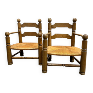 paire de fauteuils bas - rotin