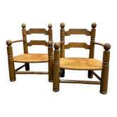 Paire de fauteuils bas en rotin Charles Dudouyt, années 1940.