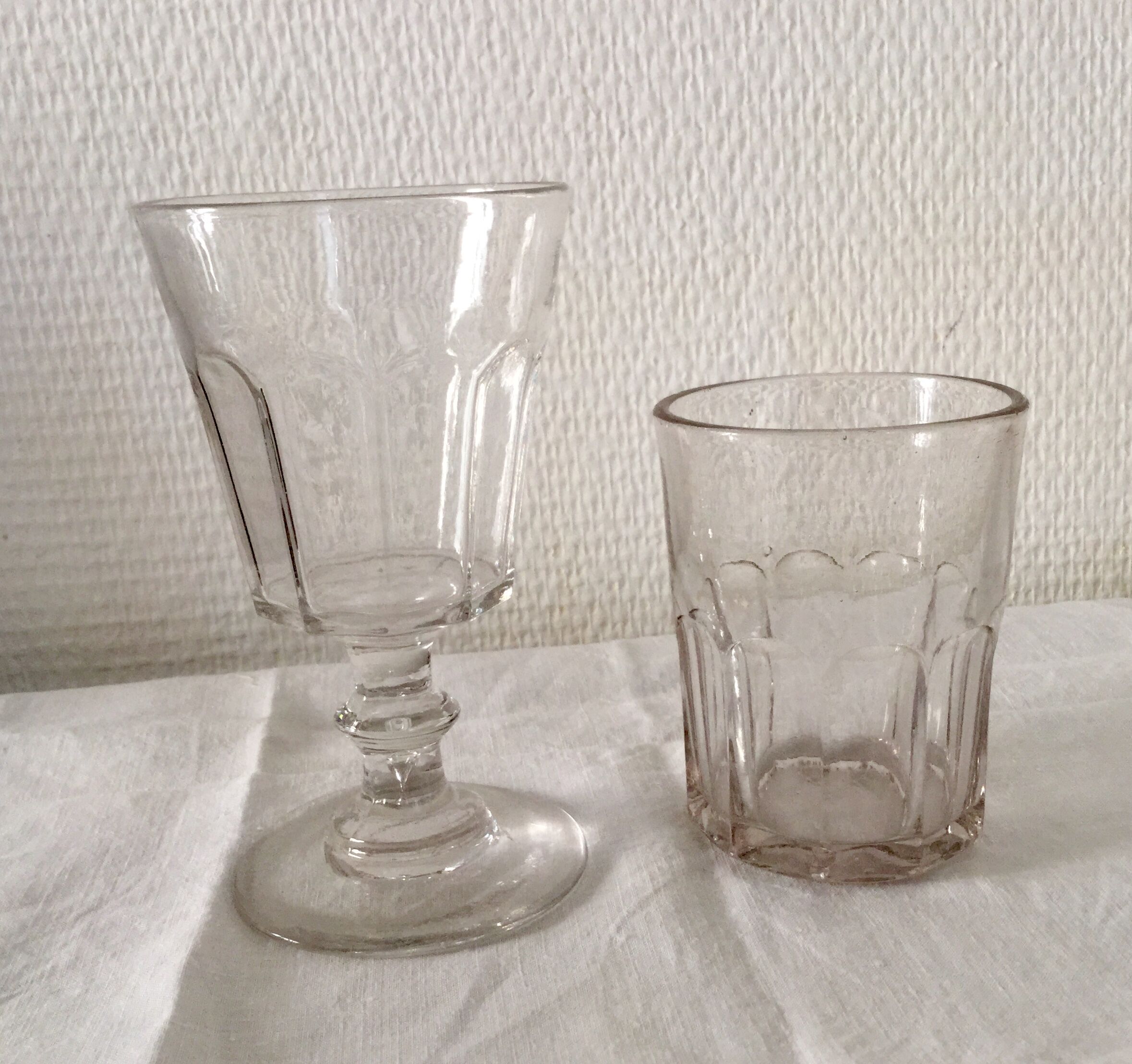 Old ribbed glasses without a foot
