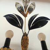 Black and gold Hollywood Regency leaf wall sconce