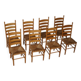 Set of 8 modern Italian dining chairs, beech with woven seats, 1960s.
