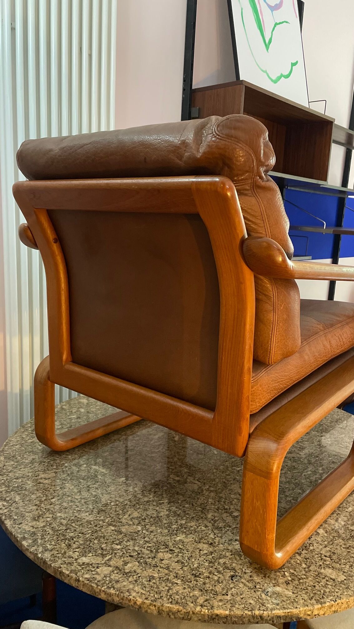 Armchair HS Denmark in leather and teak from the 60s