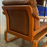 Armchair HS Denmark in leather and teak from the 60s