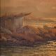Seascape painting signed by Remo Testa, fishermen at sunset