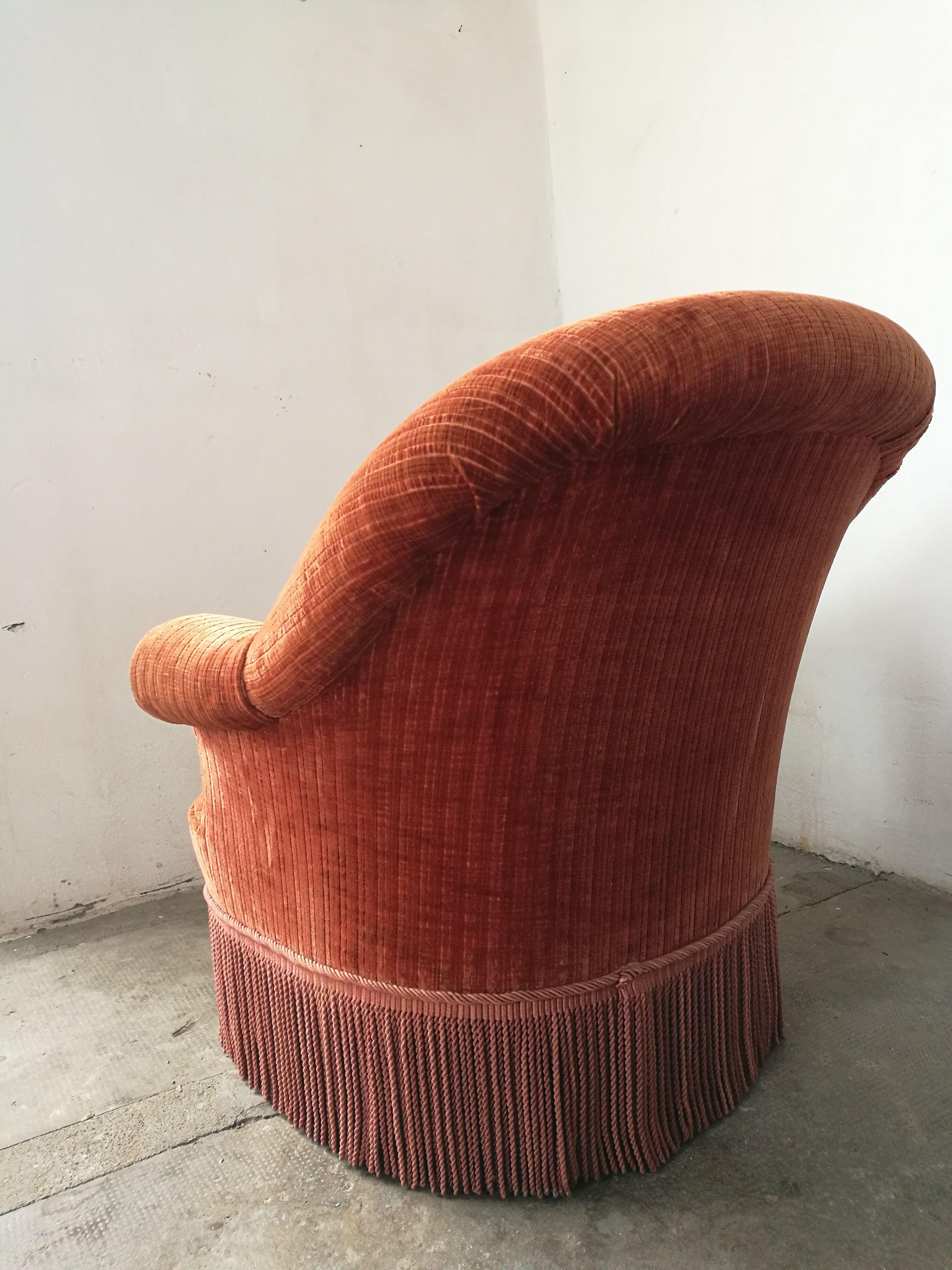 Orange velvet toad armchair