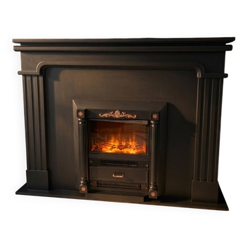 Luxury electric fireplace and classic black mantel suite