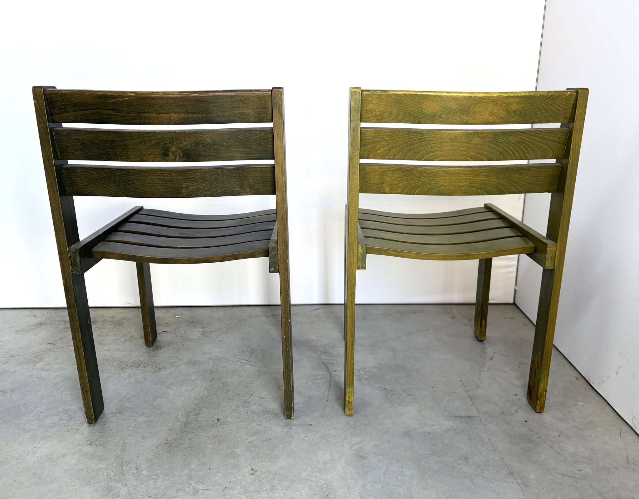 Vintage Wilkhahn stackable dining chair, green stained wood, Germany, 1970s