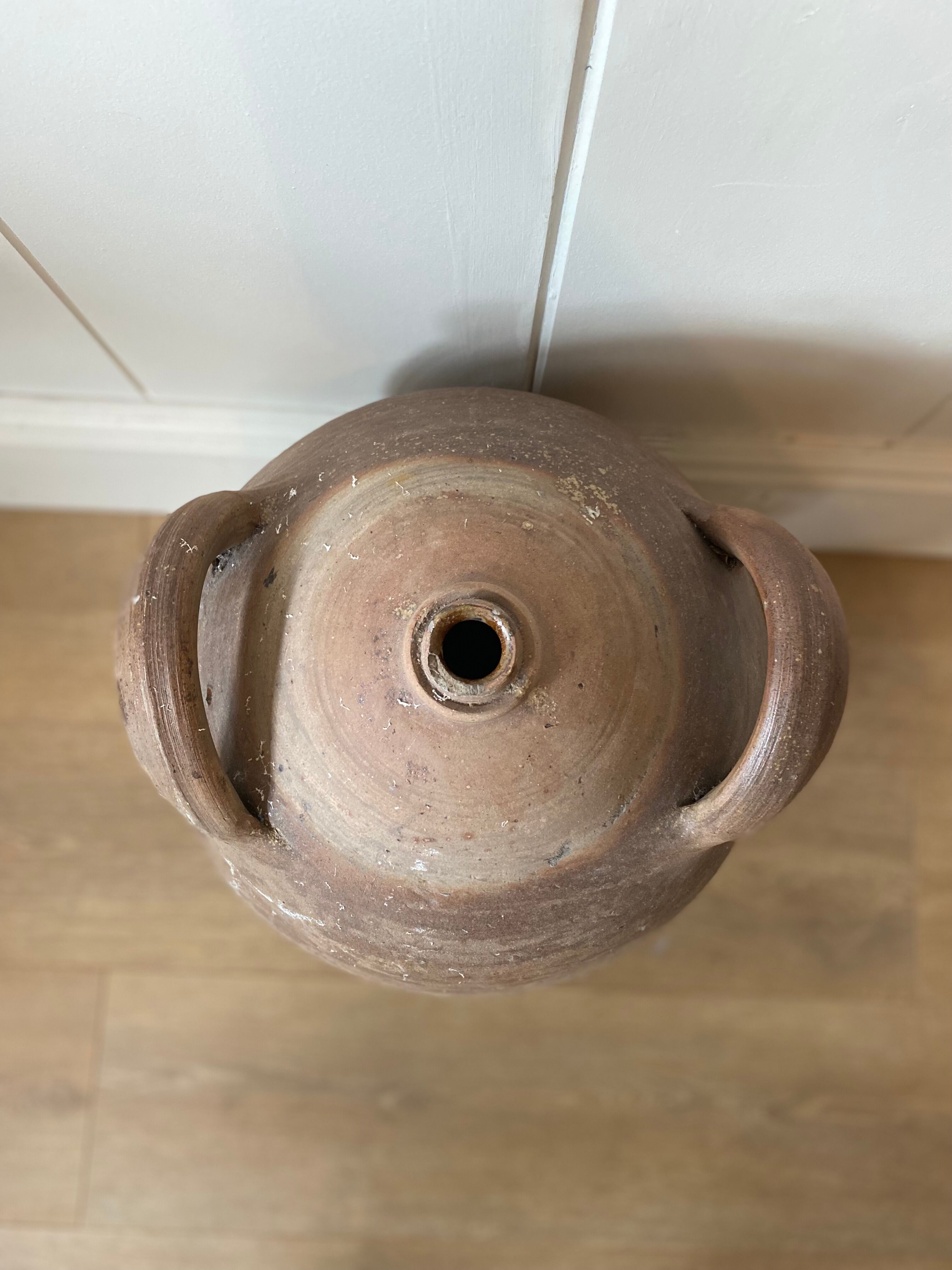 Antique french country rustic walnut oil storage jar