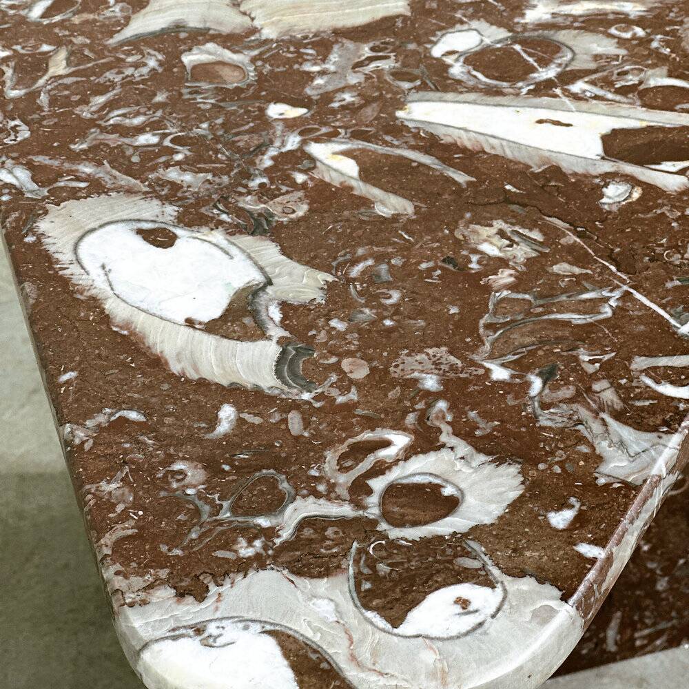 Set of 2 Belgian Rouge Griotte marble coffee tables, vintage postmodern nesting