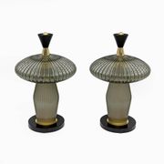 Pair of Mushroom-shaped Table Lamps Murano Glass and Brass
